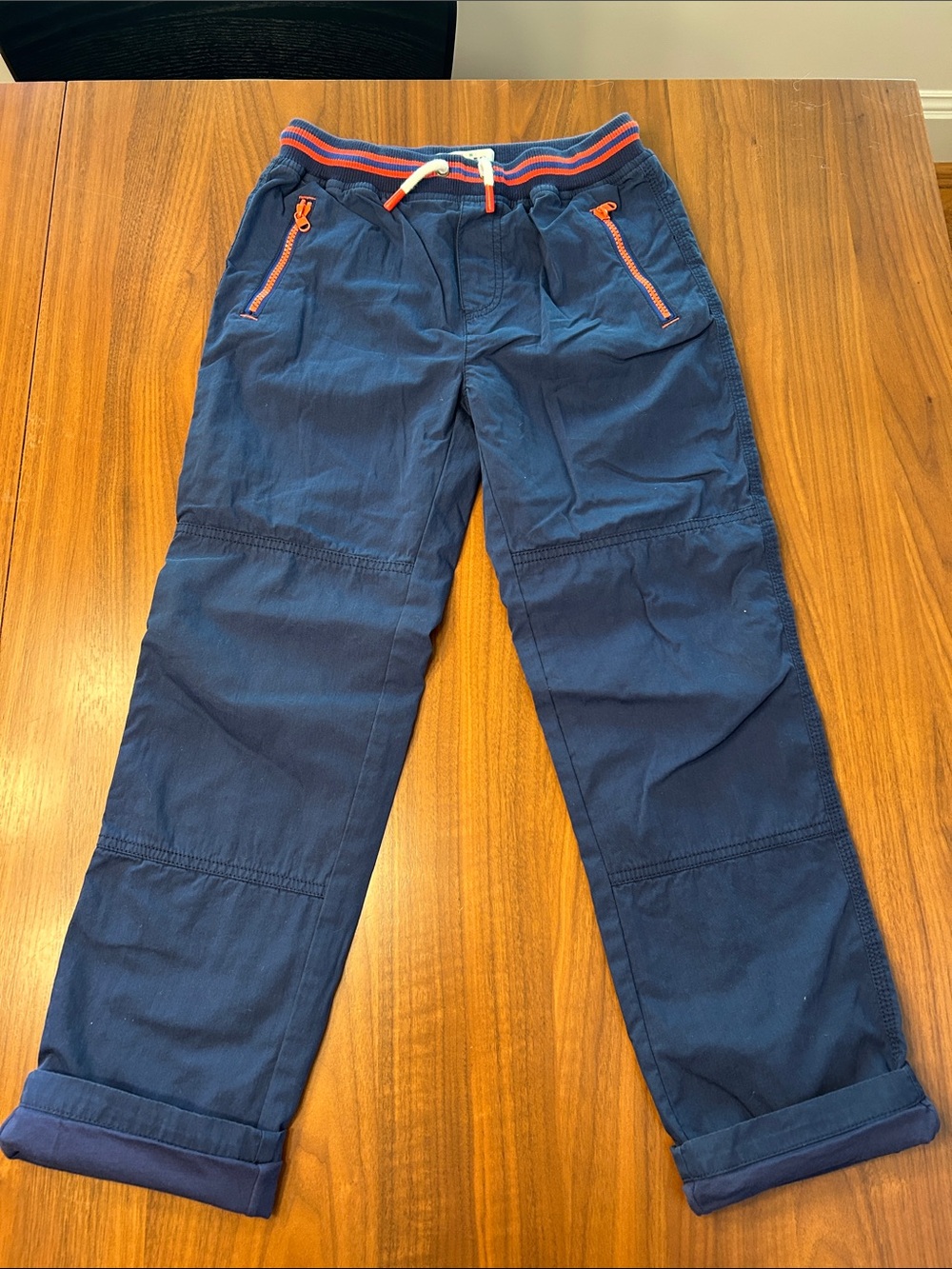 Boden Navy Kids Cozy Drawstring Pants with Red Trim